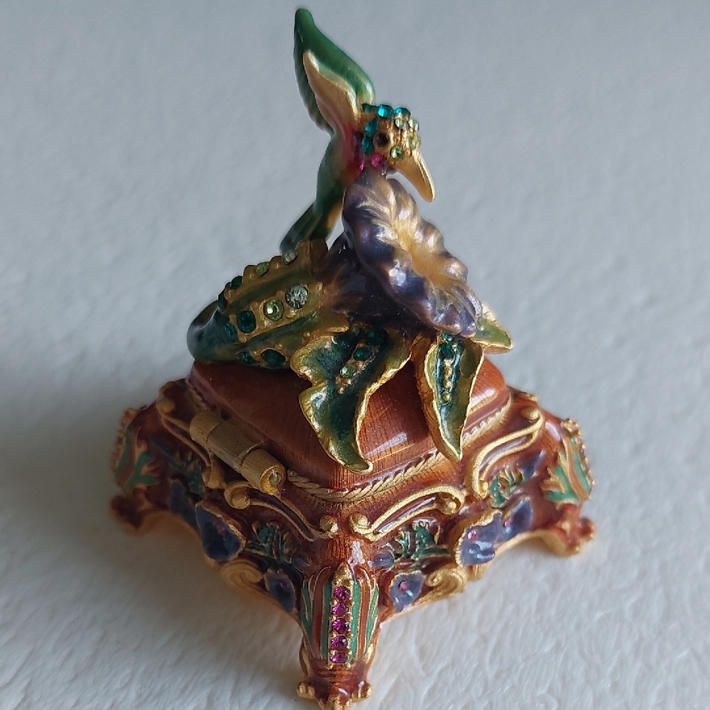 Decorative Trinket Box with Hummingbird and Flower - Picture 2 of 10